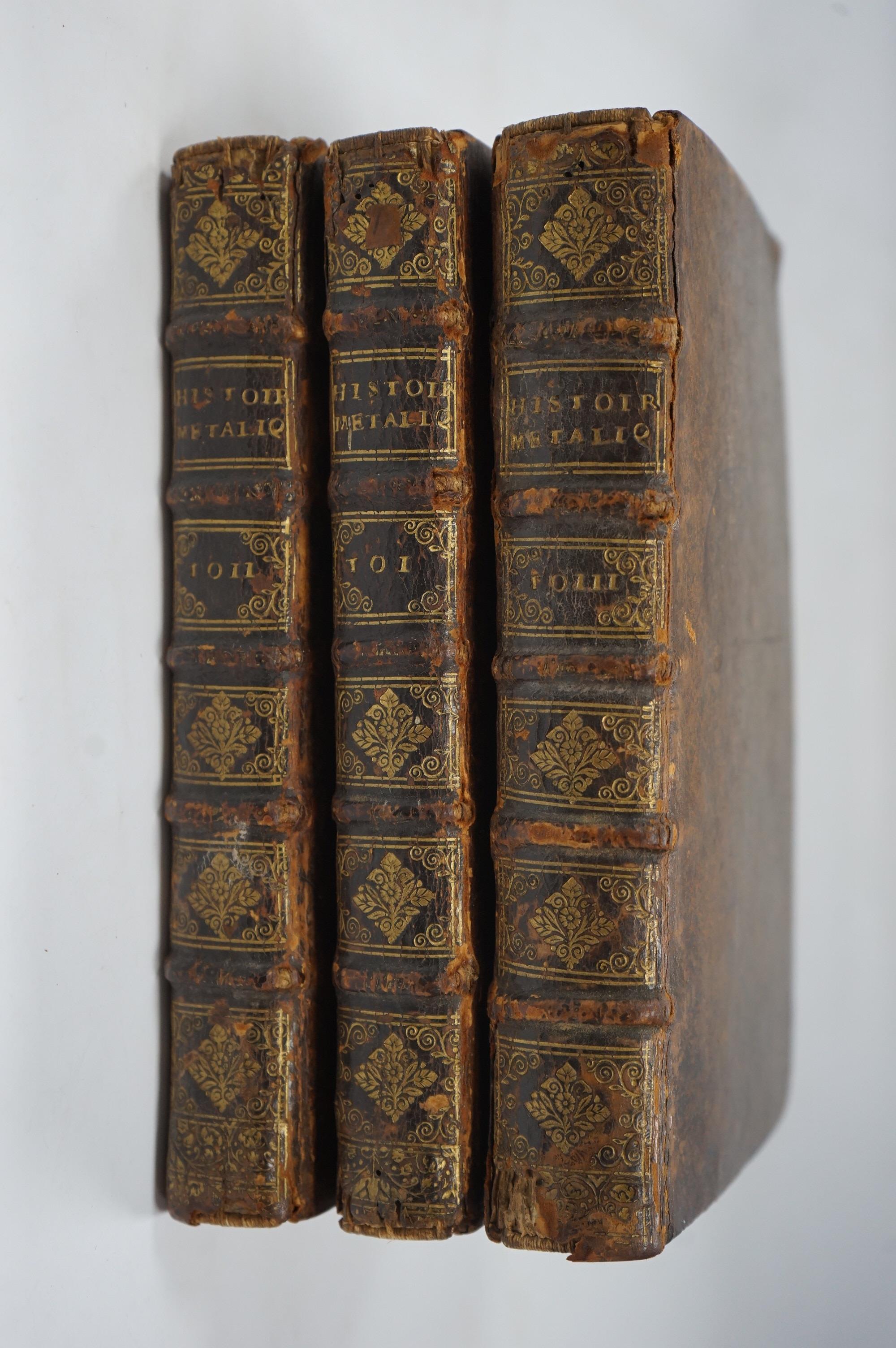 Bizot, Pierre - Histoire Métallique de la Republique de Hollande. Nouvelle Edition augmentee de 140 medailles, 3 vols, Amsterdam: Pierre Mortier, 1688-90, contemporary full calf.